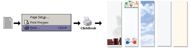 Print to the ClickBook printer to create a custom personal bookmarks with your printer.