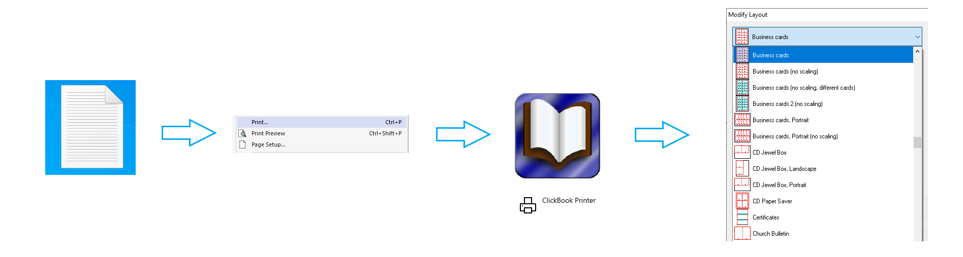 label software, ClickBook, includes templates to easily print business cards, labels, photo IDs, and more with your printer.